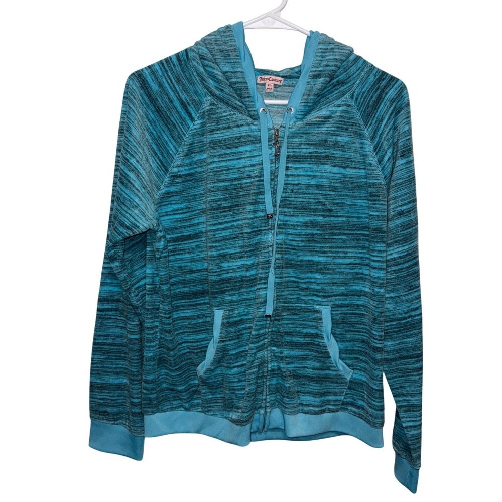 Juicy Couture XL Blue Striped Hoodie Zip-Up Sweatshirt With Pockets Womens